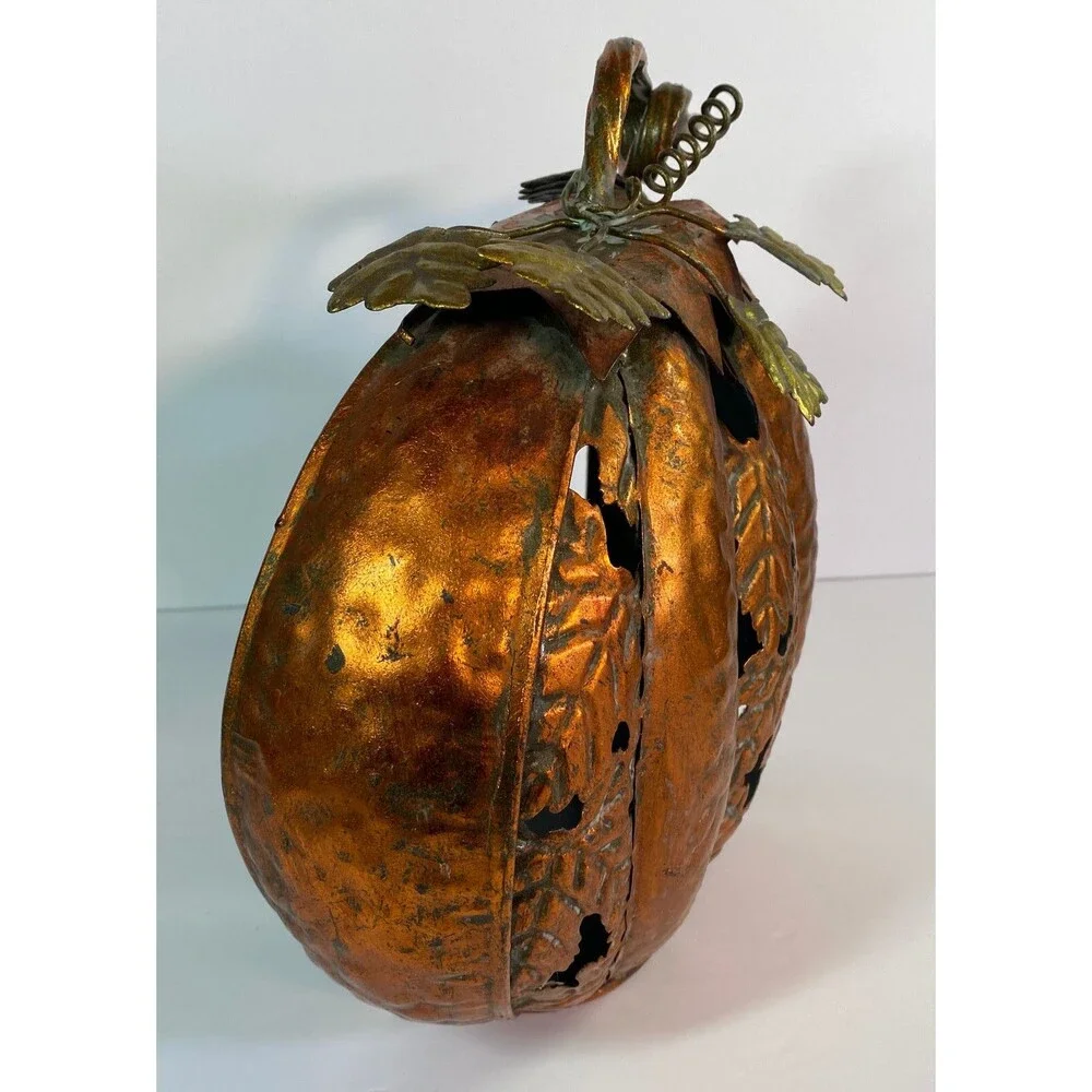 Transpac Rustic Metal Pumpkin Votive / Tea Light Candle Holder. Fall / Halloween